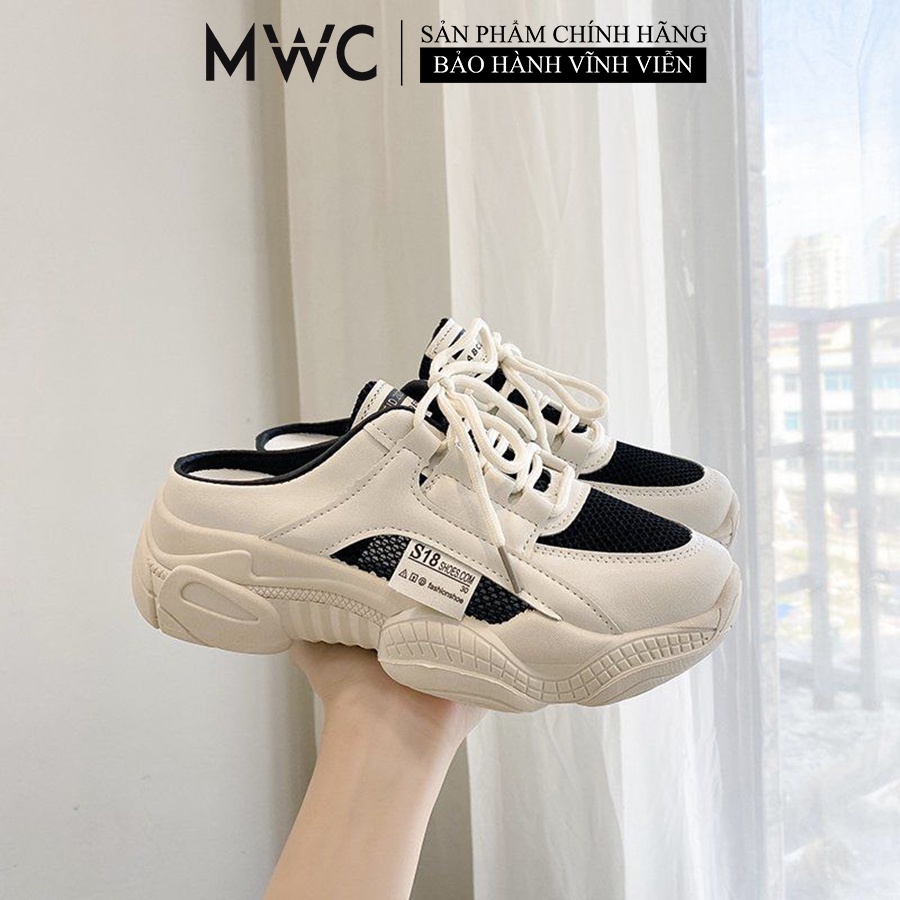 Giày Sục Nữ MWC Sneaker Da Đế Cao Phong Cách Trẻ Trung Năng Động Màu Đen Xám NUTT- A001