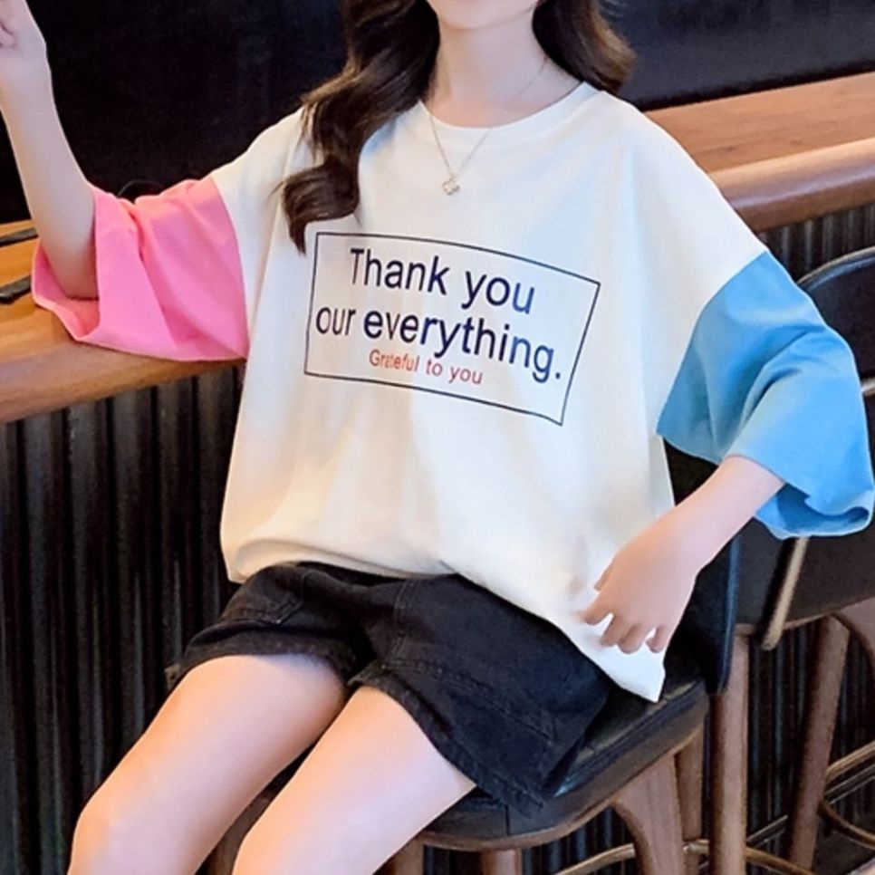 Áo Thun Cotton Trơn Dáng Rộng Tay Nửa Thời Trang Mùa Hè Dành Cho Bé Gái 2022