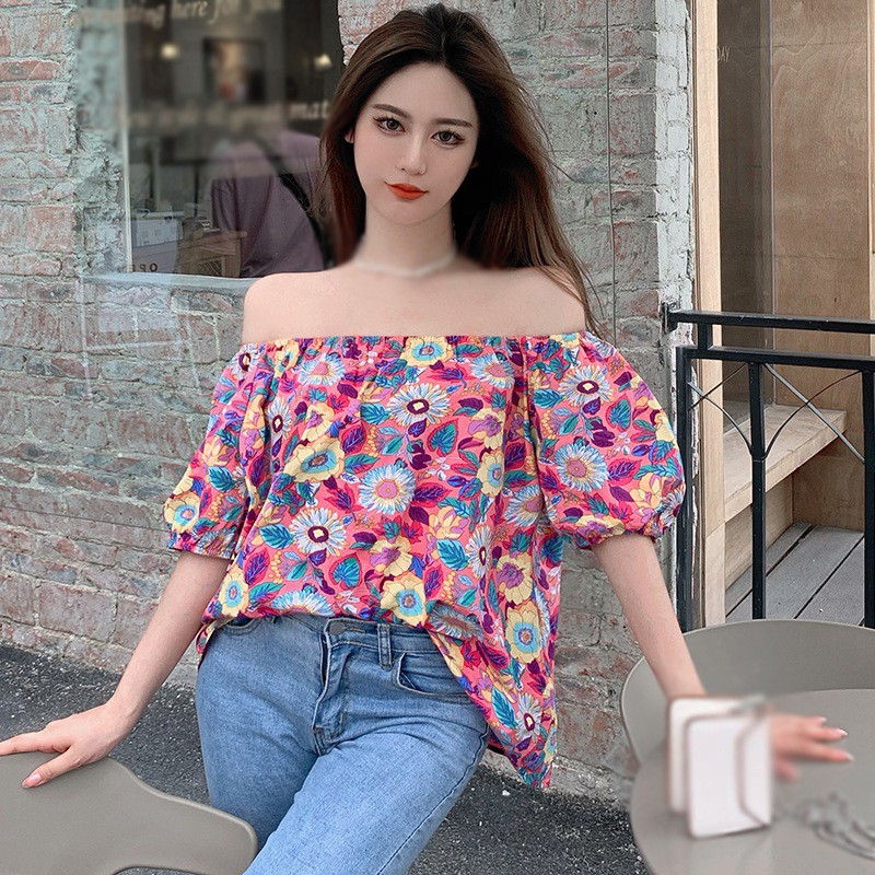Áo Kiểu Chất Chiffon Tay Ngắn Hoạ Tiết Hoa Thiết Kế Thanh Lịch | BigBuy360 - bigbuy360.vn