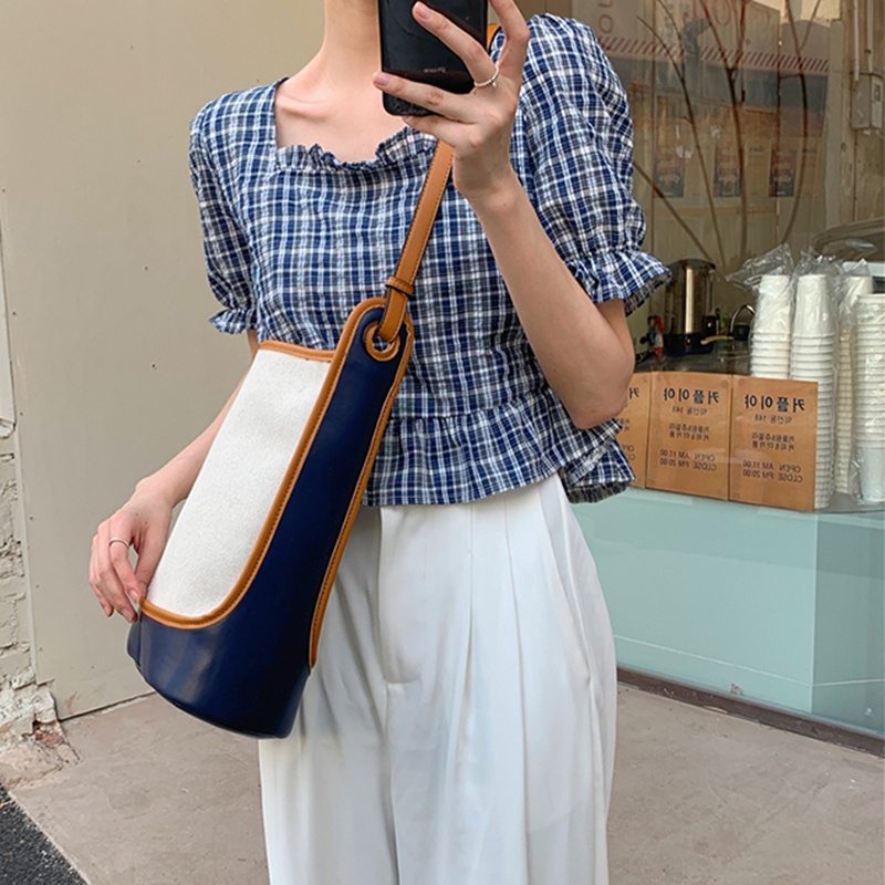 Túi xô IELGY đeo chéo vai bằng vải bạt sức chứa lớn màu tương phản sang trọng cổ điển cho nữ