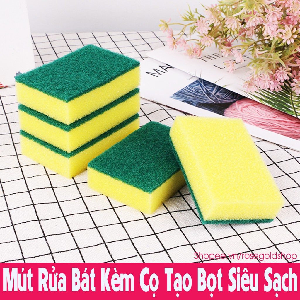 Miếng Cọ Rửa Chén Bát Xanh Vàng Quốc Dân - Miếng Bọt Biển Cọ Rửa Xoong Nồi