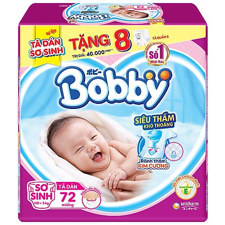 Tã dán sơ sinh Bobby XS72, S56, S80 mới