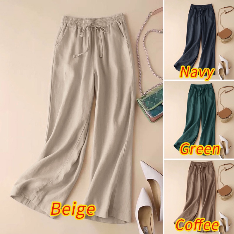 Quần ống rộng ZANZEA màu trơn thời trang cho nữ
