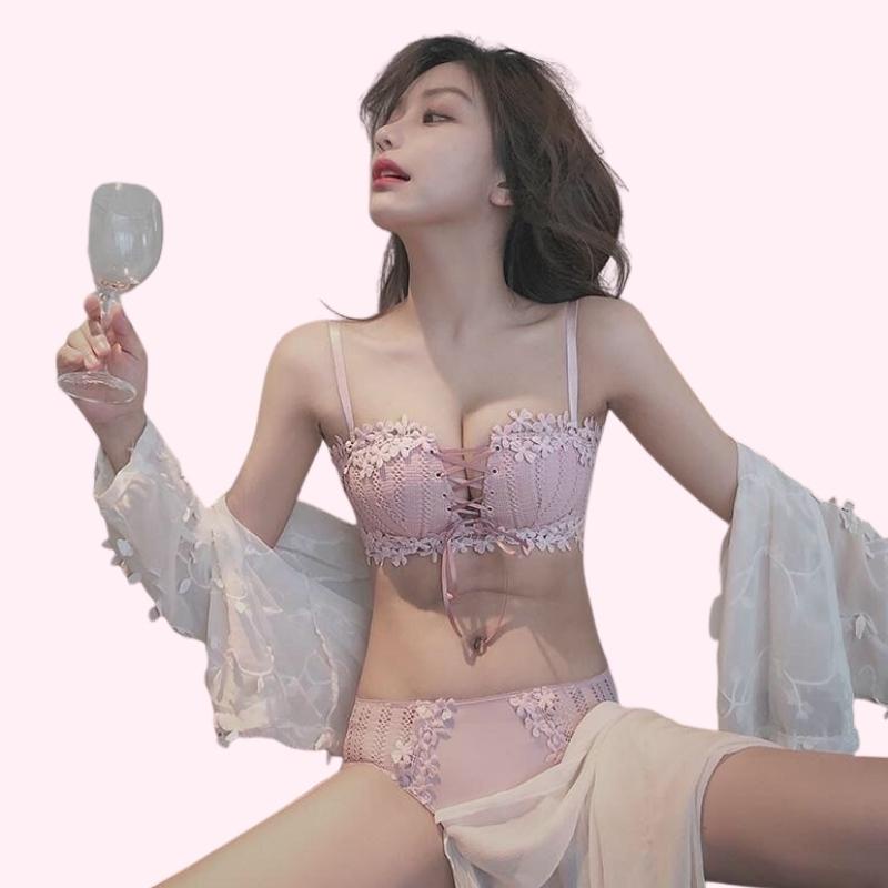 Áo Lót Nữ Ren Nâng Ngực Viền Hoa Rút Dây Tạo Khe Quyến Rũ AN945
