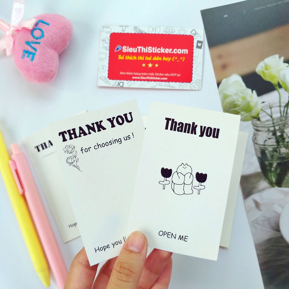 Tem dán Thank you trang trí gói hàng, quà tặng, niêm phong hộp carton CÓ KEO SẴN, nhiều mẫu,size 5.8x9.5cm