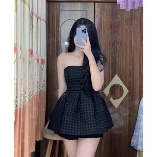 Áo xốp peplum ô trám sang chảnh