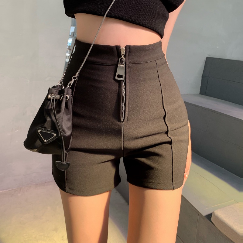 Quần short Dance nữ Ôm mông Ôm đùi Co giãn Lưng cao sexy Quần sooc đùi idol Kpop Hàn Quốc ôm nữ Hack dáng Phối khóa kéo