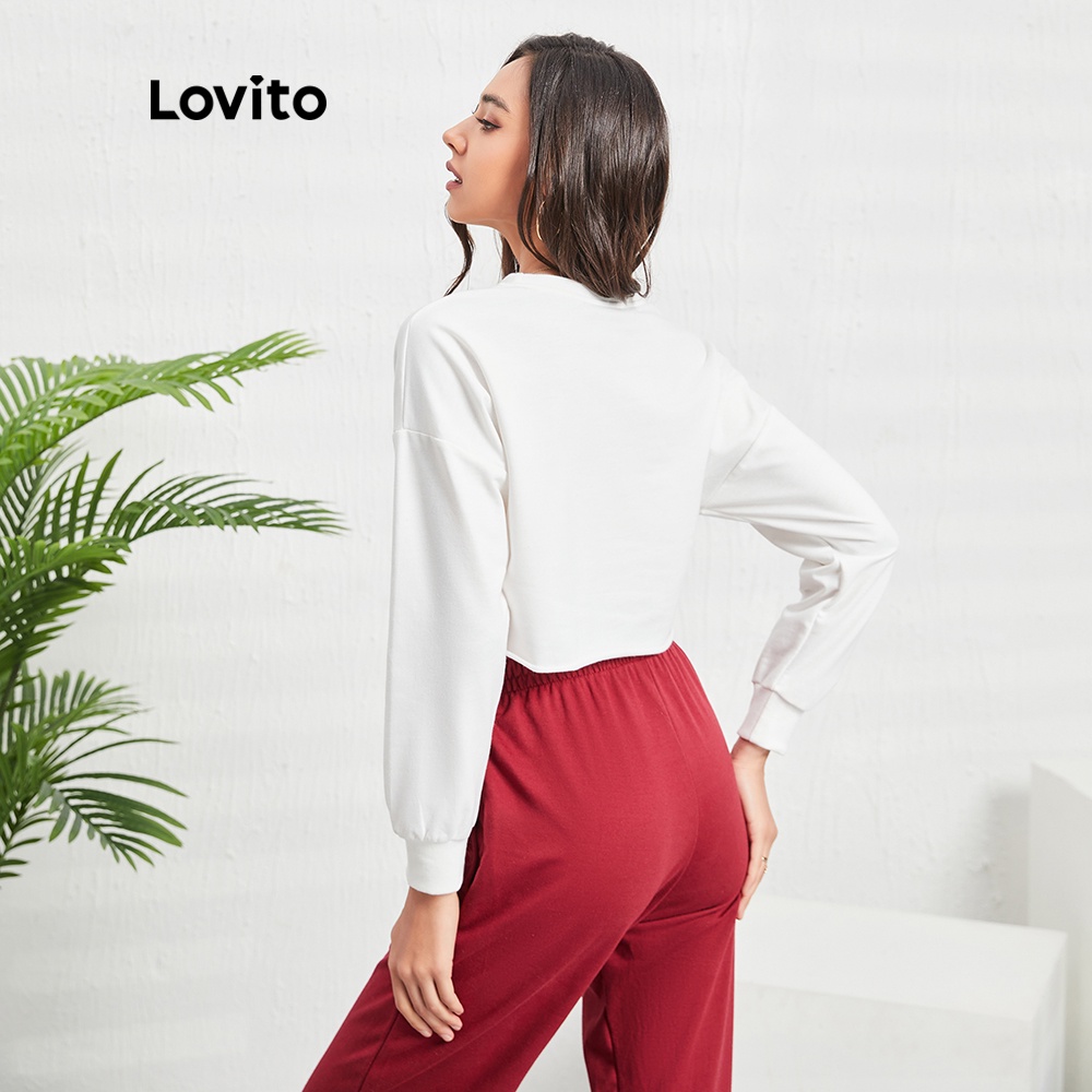 Áo sweatshirt Lovito giáng sinh kiểu thể thao in chữ tay dài L05086 (trắng) | BigBuy360 - bigbuy360.vn