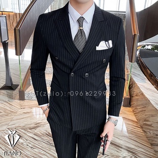 Bộ vest nam 6 cúc kiểu dáng hàn quốc, form ôm body chất vải dày 2 lớp, suit nam cao cấp - tiano store