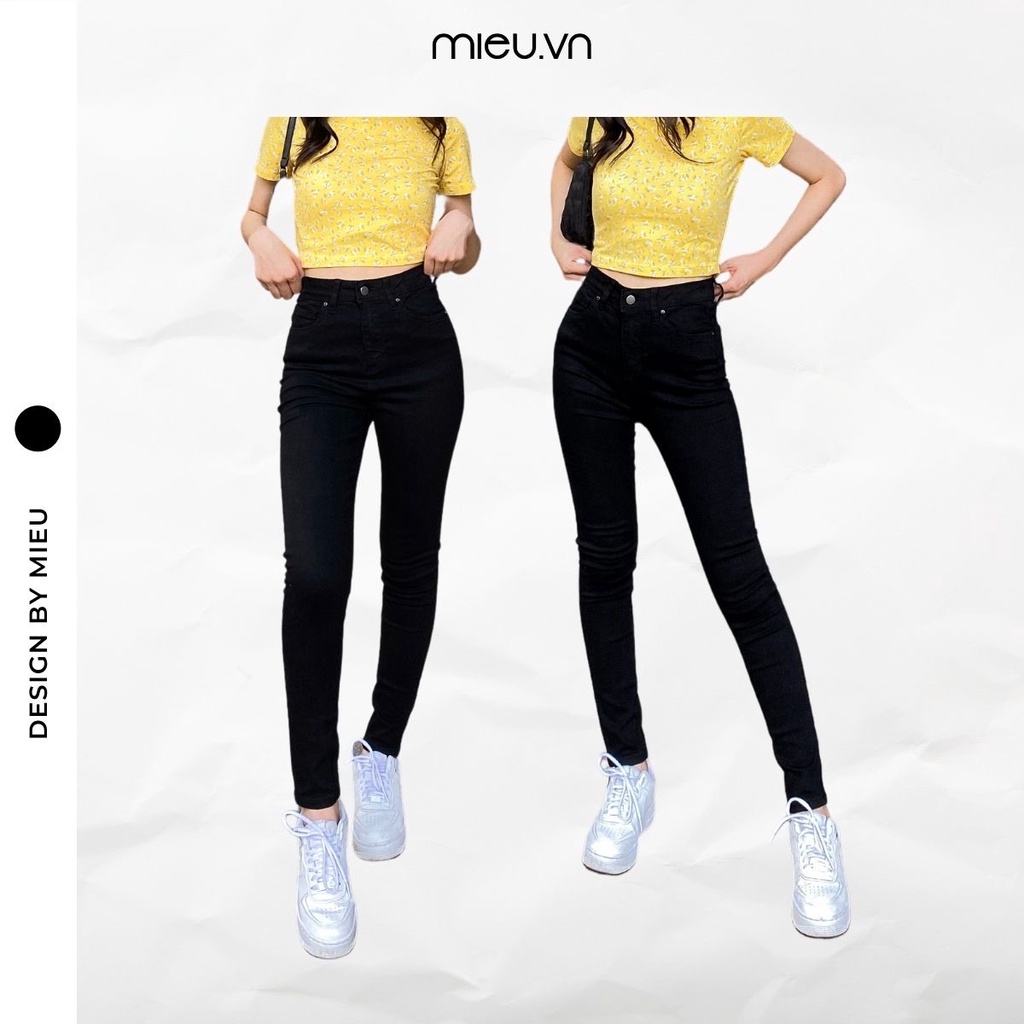 Quần jeans skinny lưng cao form vừa (Đen) - GD32