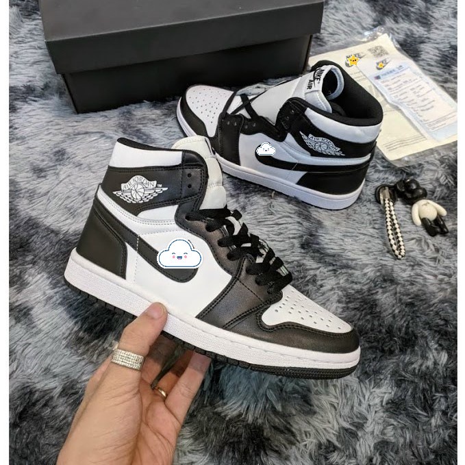 Giày thể thao Jordan cổ cao đen trắng, Giày Air Jordan high 1 panda cao cổ nam nữ tặng box