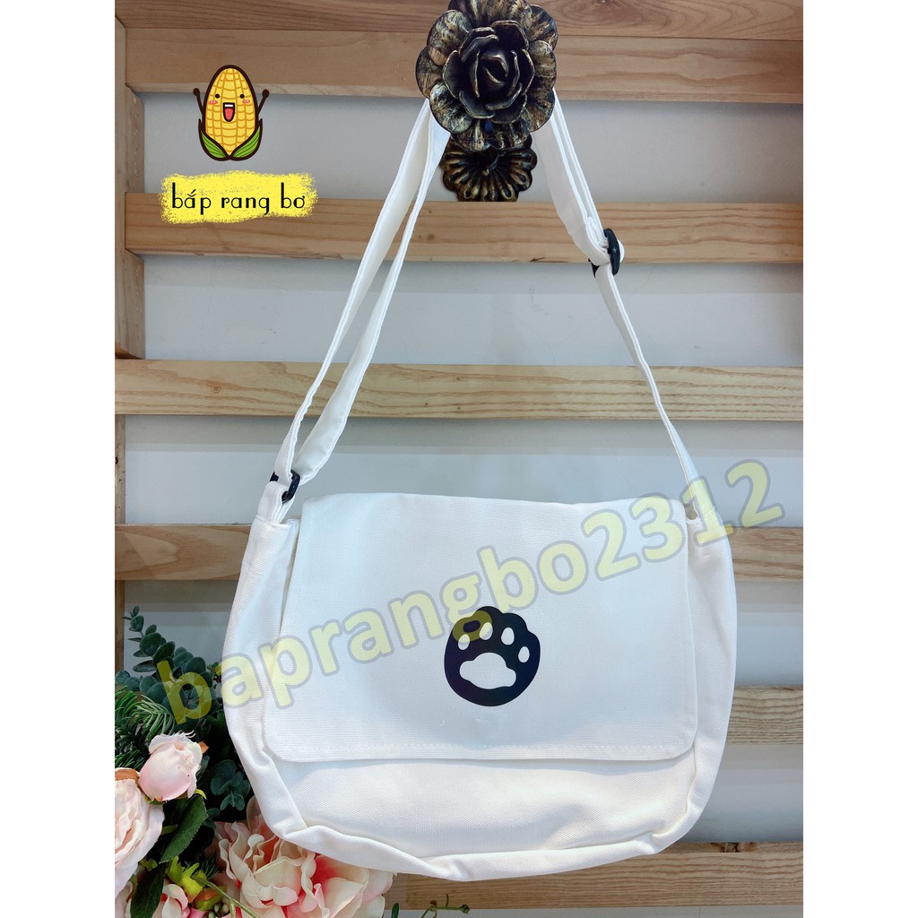 TÚI TOTE ĐEO CHÉO PHẢN QUANG CHÂN MÈO UNISEX CÓ TÚI CON VẢI CANVAS ULZZANG PQ03