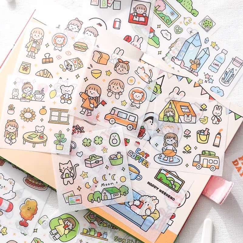 Tách lẻ 25 tờ từ hộp stickers 100 tờ dễ thương (mua 4 kèm hộp)