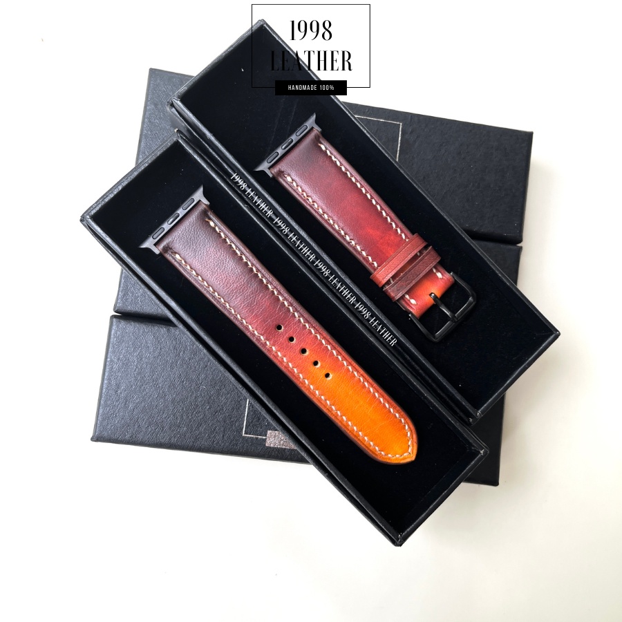 Dây đồng hồ apple watch da series 4, 5, 6 đủ size 40mm, 42mm, 44mm, chính hãng, màu nâu chuyển sắc, handmade, cao cấp