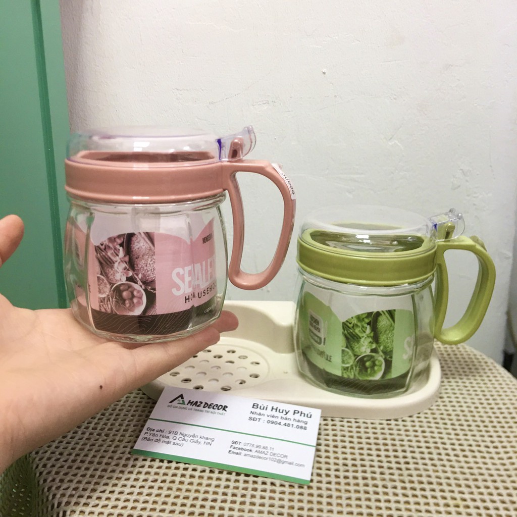 [Giá sỉ] Bộ hũ đựng gia vị thủy tinh cao cấp có khay 2 chiếc - 3 chiếc màu sắc bắt mắt