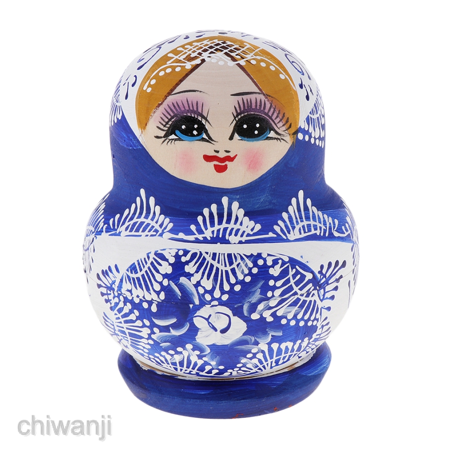 Búp bê nga Matryoshka vẽ bằng tay màu xanh dương