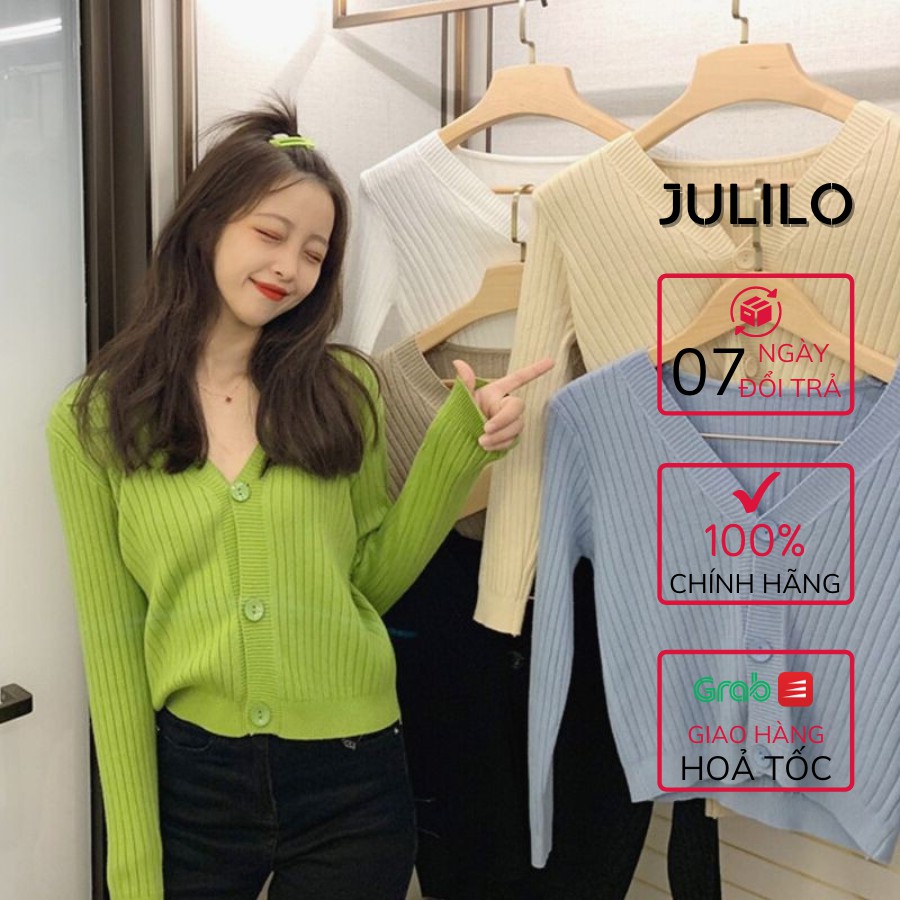 Áo Len Gân Nữ JULILO Có Khuy Cardigan Cổ V Basic Dài Tay Dày Dặn - Mã 031