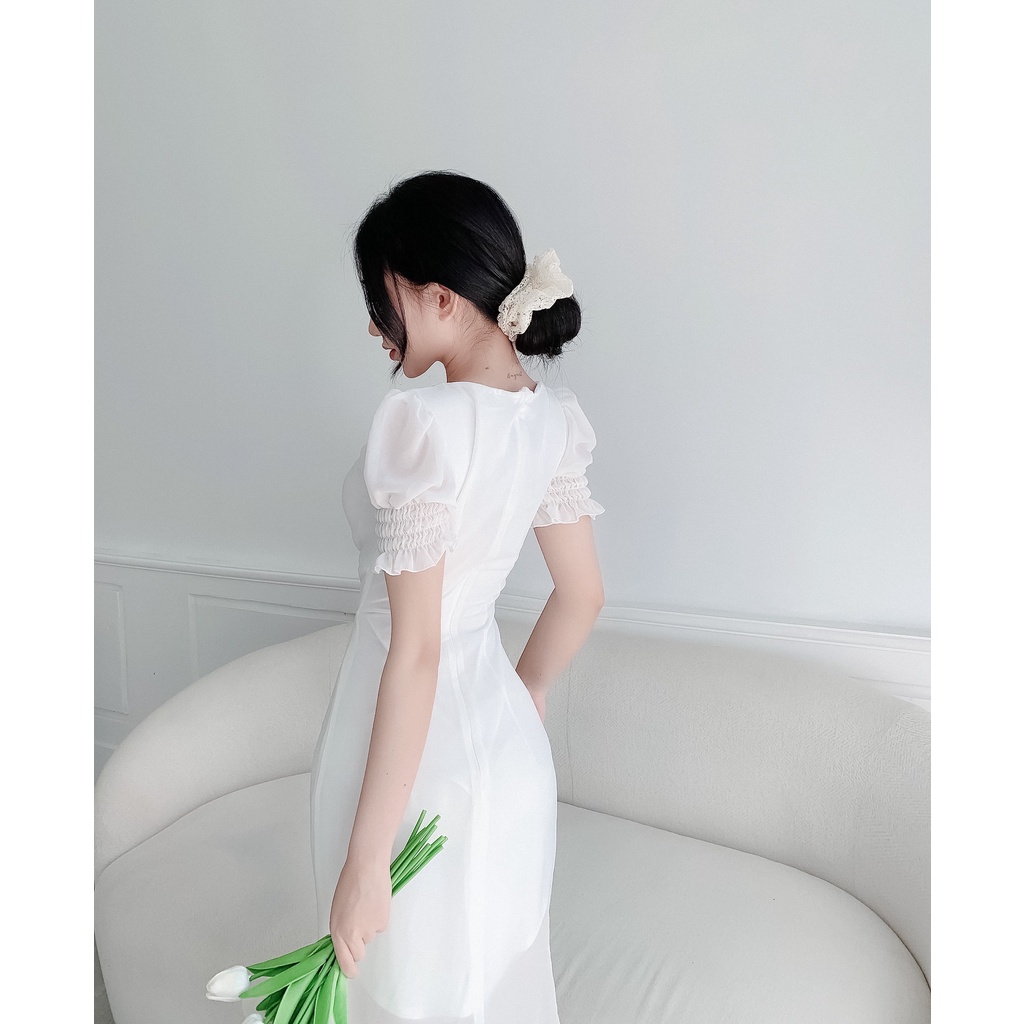 MỚI !!! Đầm Midi Tay Ngắn Phồng Xẻ Đùi YOONA 3116