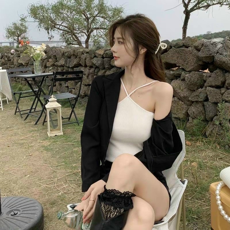 Áo yếm hở lưng 2 dây đan chéo sexy chất gân tăm co giãn