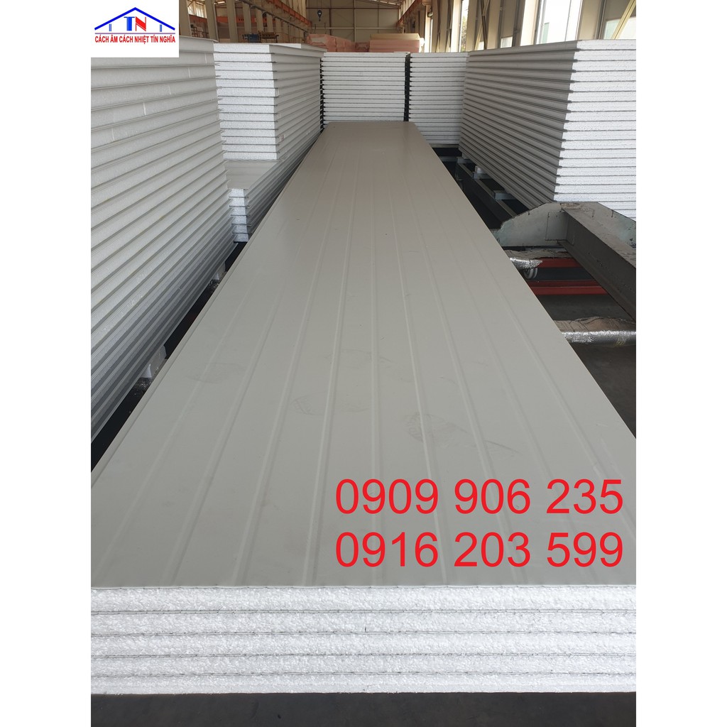 Panel EPS 50 2 mặt tôn TQ 3 dem cao cấp, sơn tĩnh điện màu trắng, dày 5cm chuyên dựng vách, trần,... dựng kho, nhà trọ.
