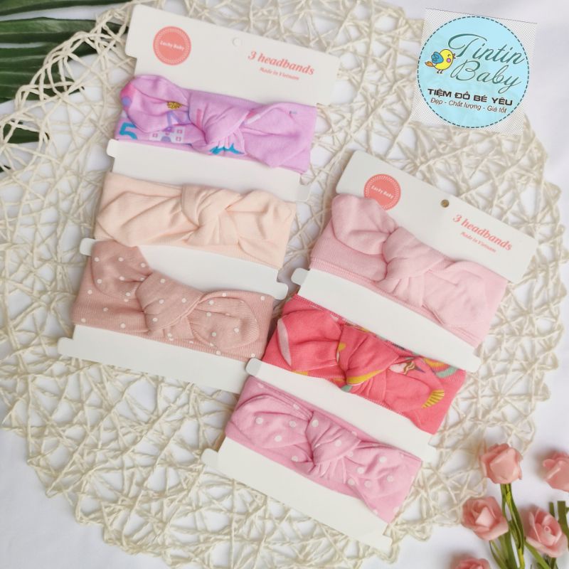 Set 3 turban/băng đô vải cotton đáng yêu cho bé gái 5-10kg