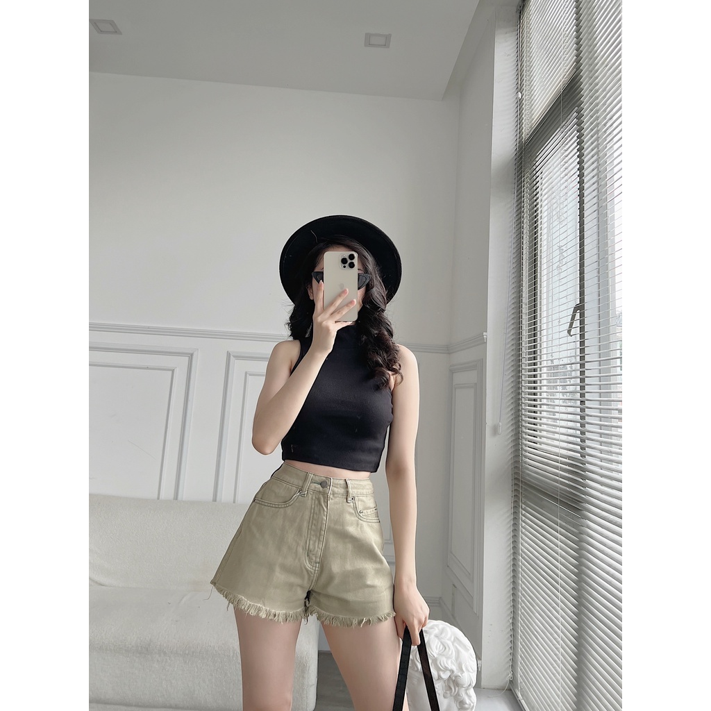 Áo croptop cổ lọ sát nách HEYBEE chất thun tăm gân siêu co giãn mềm mịn - EDEN SLEEVELESS TOP HAT10