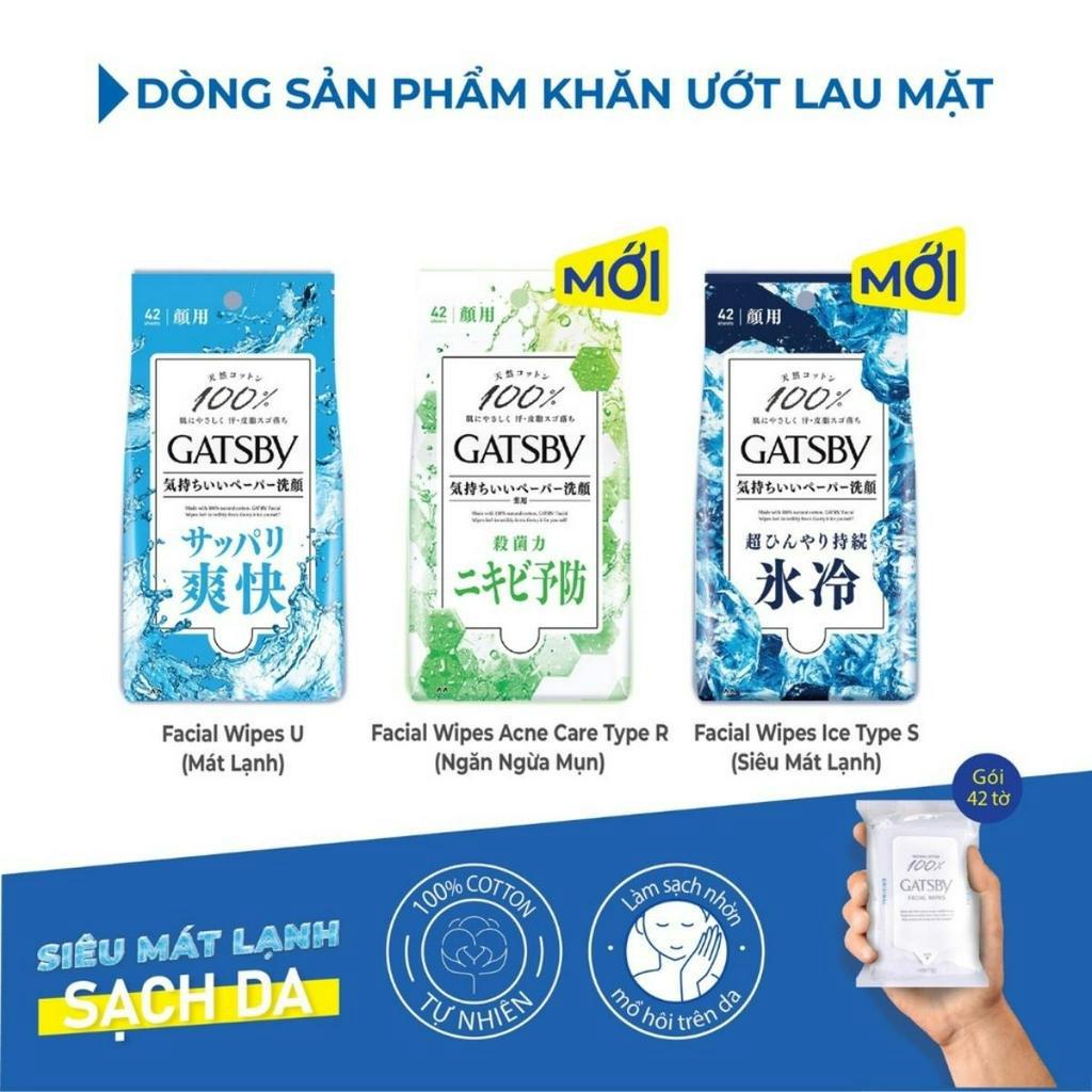 Khăn Ướt Lau Mặt Mát Lạnh Sạch Nhờn Gatsby Cool Type Dùng Cho Da Dầu 42 tờ