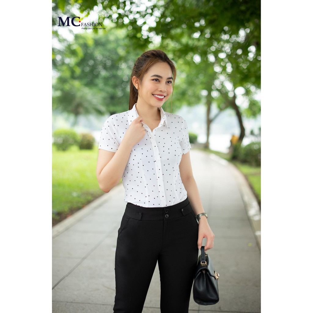 Áo Sơ mi công sở chấm bi đẹp - MC Fashion  A01 Màu trắng chấm bi