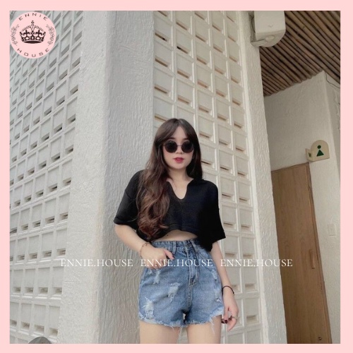 Áo Croptop Nữ Cổ Khoét Tay Ngắn Chất Liệu Thô Nhiều Màu Cực Xinh Ennie Có Ảnh Cận Chất CD058