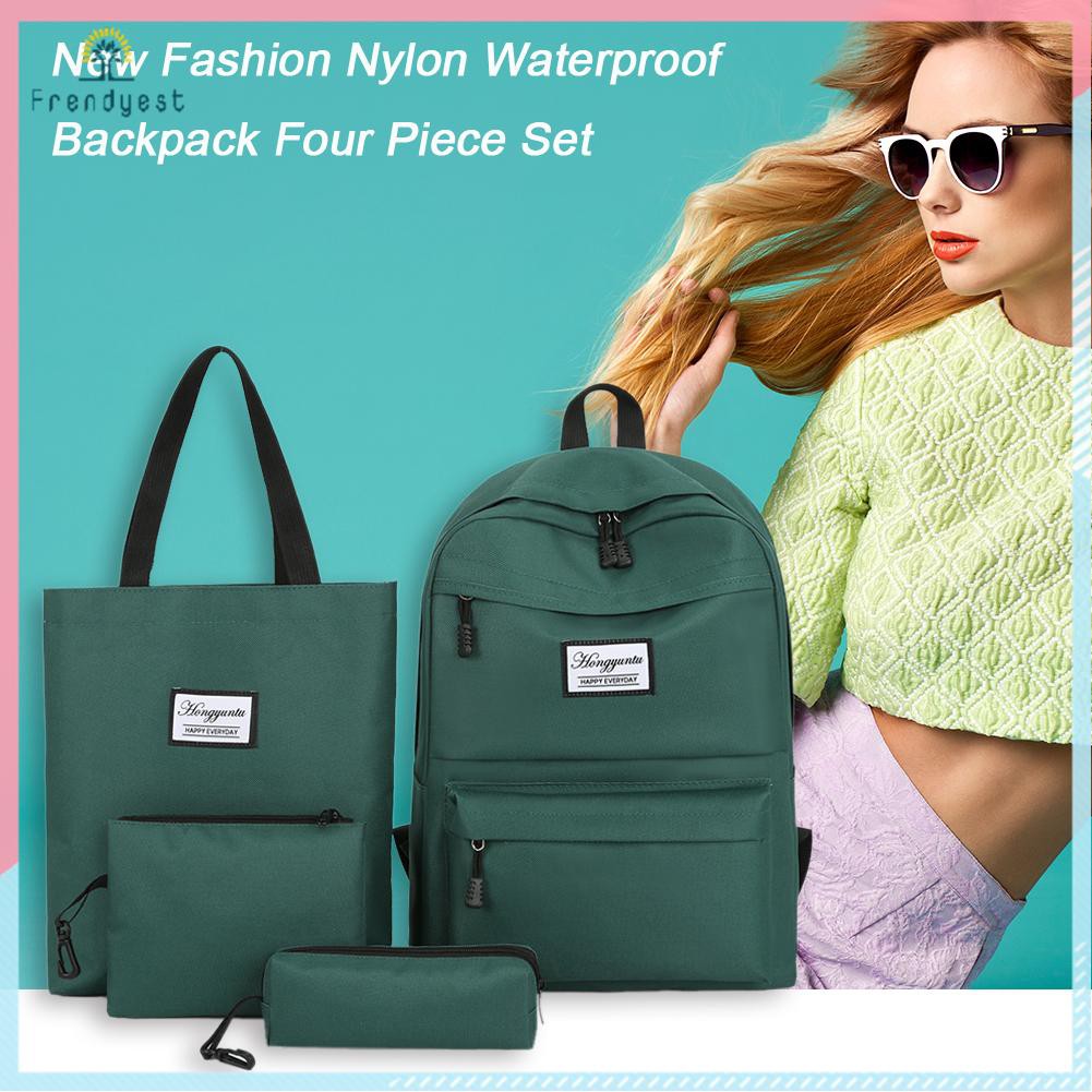 Set 4 Ba Lô Túi Ví Chất Nylon Chống Thấm Nước Cho Nữ