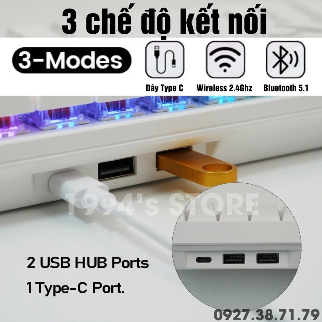 ▬RK84 VERSION 4.0 HOTSWAP - Bàn phím cơ Royal Kludge Led RGB Wireless 2.4G + Bluetooth 5.1 Có dây Type C