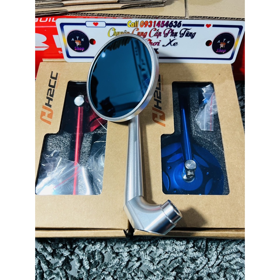 Gương xe máy kính tròn ngôi sao H2C chân bát xéo nâng cấp mới như dòng 744 hàng cnc cao cấp loại 1