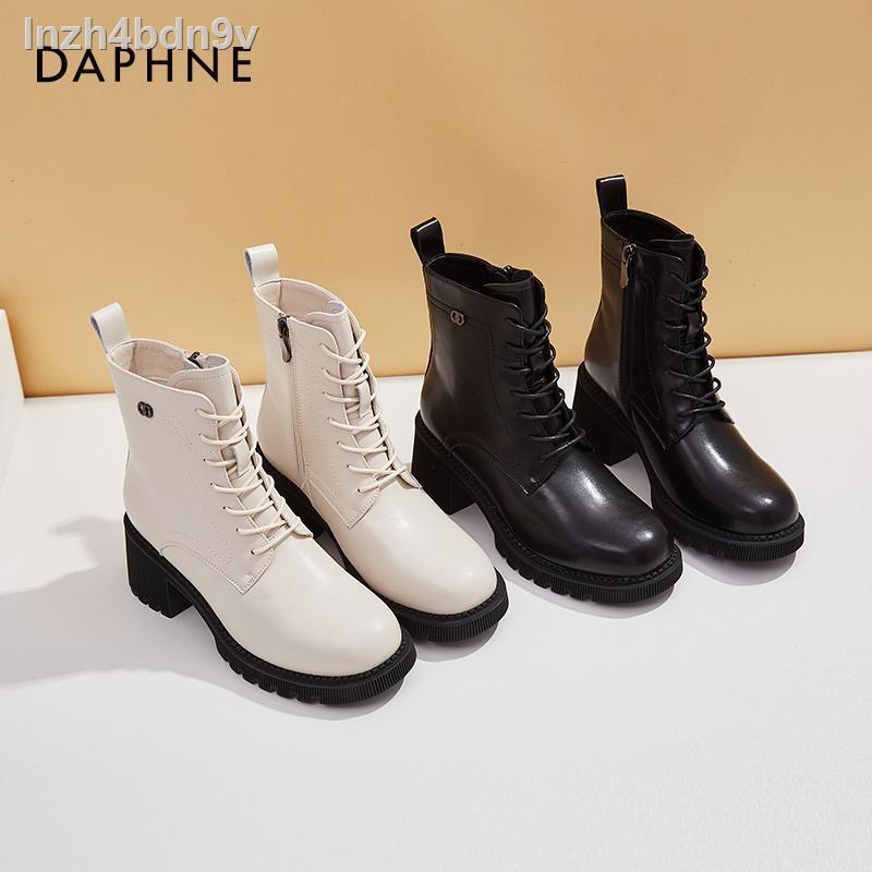 ✻❂Daphne truy cập giày bốt nữ chính hãng 2021 mùa thu và đông thời trang da mới Martin dây kéo bên hông