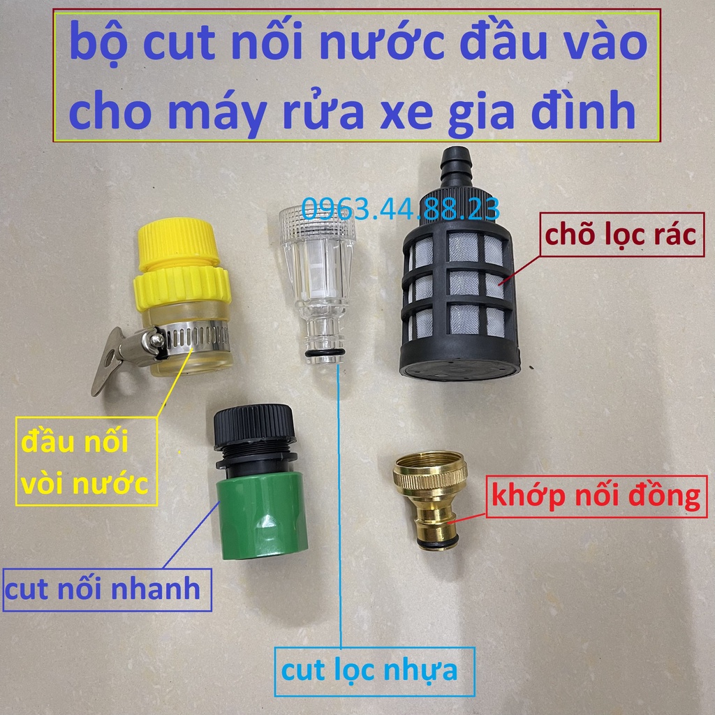 Bộ khớp nối nhanh dây hút máy rửa xe vào vòi nước có đai xiết