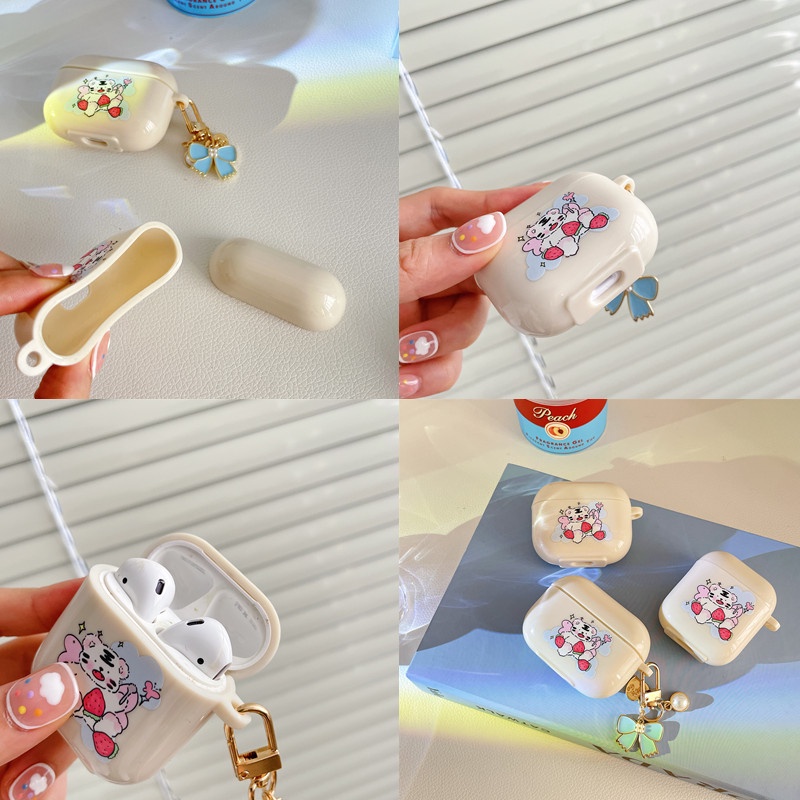 Vỏ Bảo Vệ Hộp Sạc Tai Nghe AirPods Pro 1 2 3rd Generation Hình Gấu Dễ Thương Kèm Dây Đeo Kiểu Retro