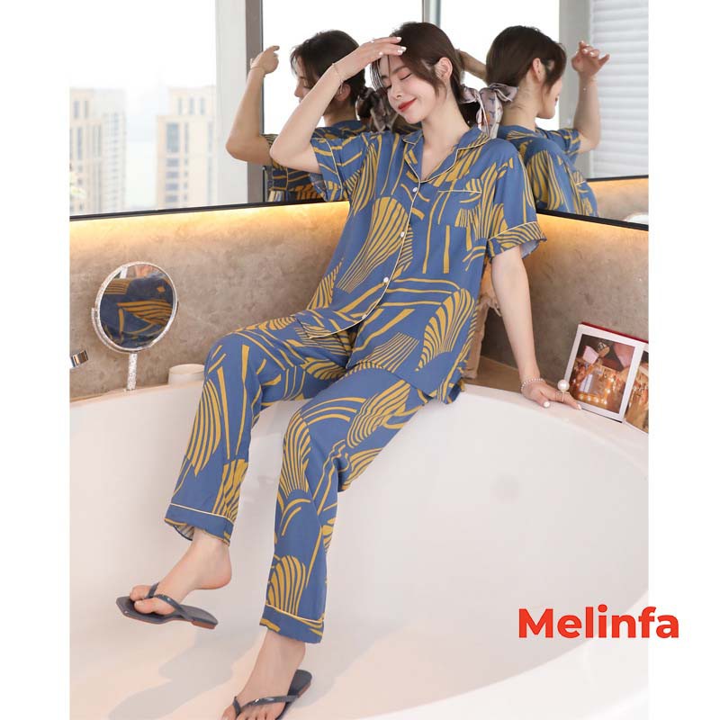 Bộ đồ ngủ Pijamas, bộ đồ mặc nhà nữ cộc tay, quần dài chất vải Cotton lụa tự nhiên thoáng mát nhiều màu mã  VABD0174