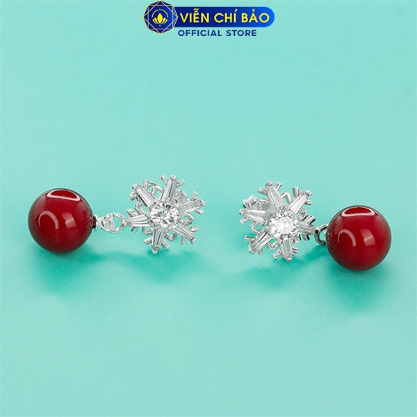Bông tai bạc nữ bông tuyết quả cầu đỏ chất liệu bạc 925 thời trang phụ kiện trang sức nữ Viễn Chí Bảo B400543