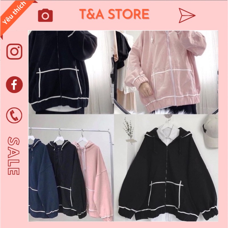 Áo Hoodie viền tay bồng PEONYB - Jacket nỉ form rộng khoá zip có mũ oversize phong cách Ulzzang .T&A