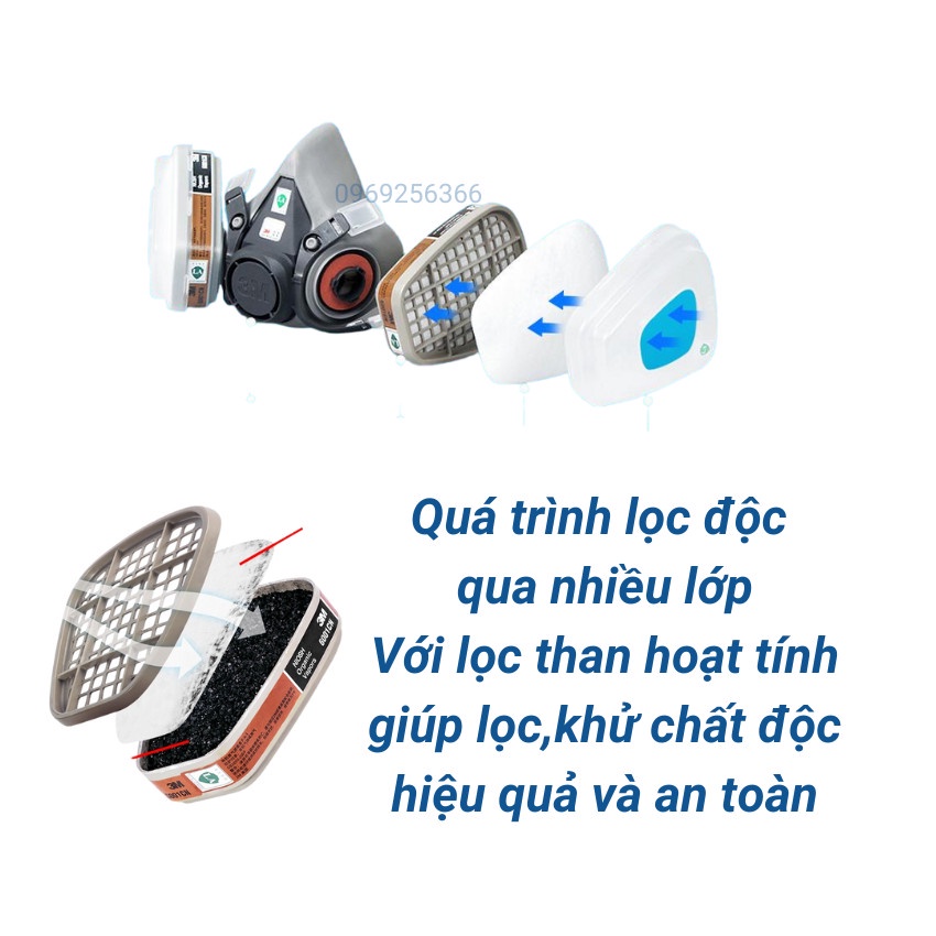 Mặt nạ phòng độc 3M6200 phun hóa chất thuôc trư sâu,chống khói độc đám cháy[kèm kính]