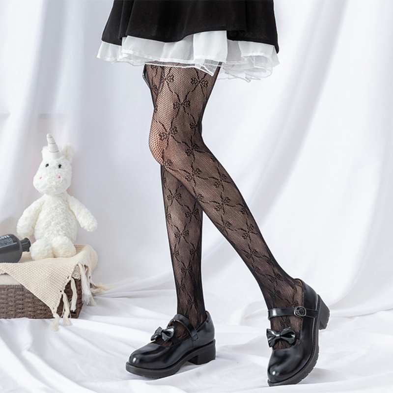Youyo Quần Tất Lưới Phối Ren Rỗng Họa Tiết Nơ Ngọt Ngào Co Giãn Phong Cách Gothic Nhật Bản Cho Nữ
