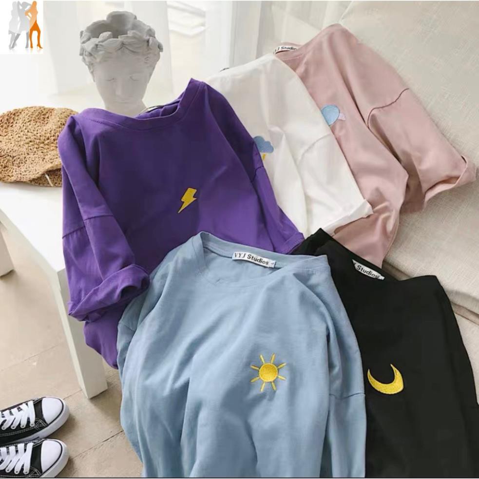 Áo Phông Form Rộng Tay Lỡ UNISEX Freesize 40-70Kg thêu hình trái cây *