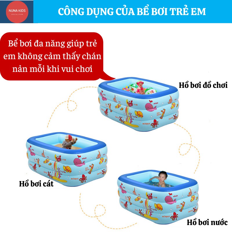 Bể bơi cho bé NUNAKIDS cao cấp đủ kích cỡ đáy chống trượt, bể bơi phao TẶNG 5 bóng, miếng vá, kèm Bơm điện Hồ bơi cho bé
