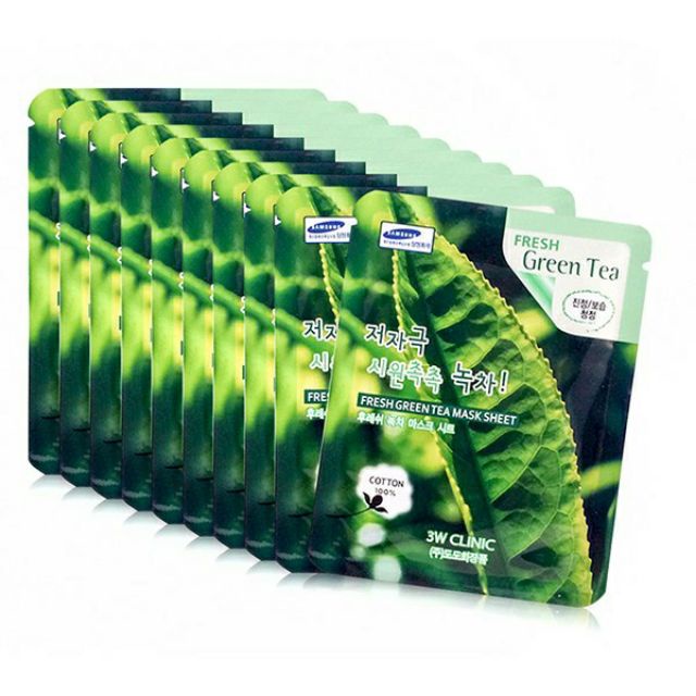 Mặt Nạ Đắp Mặt Trà Xanh Dưỡng Da 3w Clinic Fresh Greentea Mask Sheet 23ml bộ 10 miếng ( hàng chính hãng )