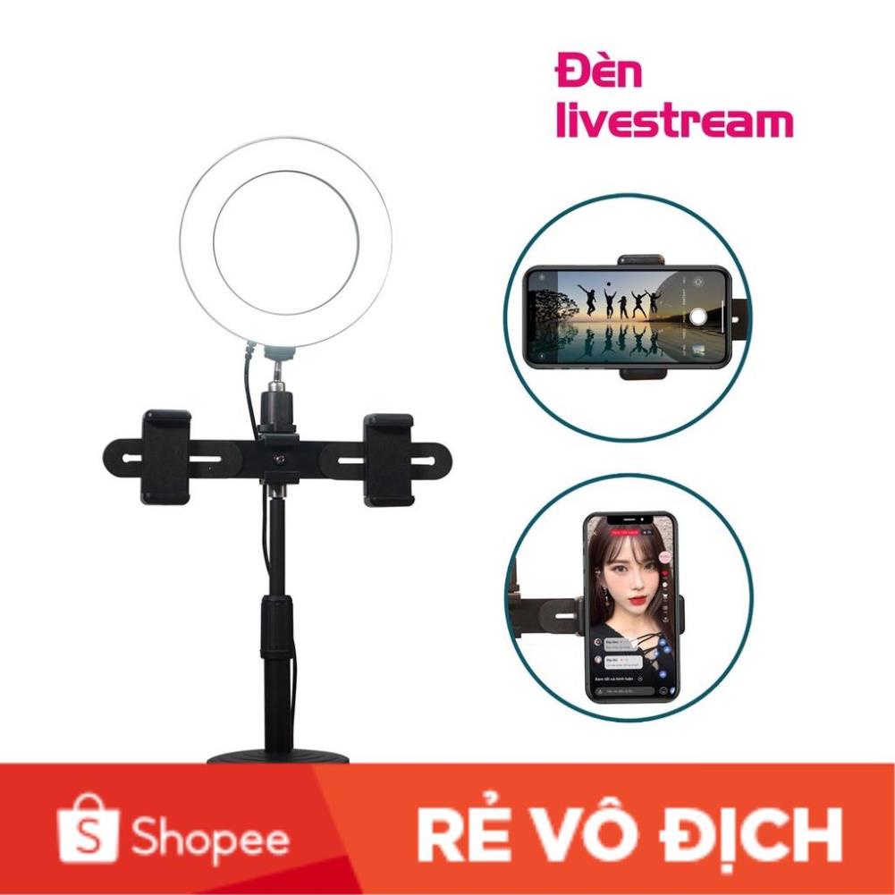 Đèn LED LIVESTREAM Để Bàn Tích Hợp 2 Kẹp Điện Thoại [ĐÈN LIVE 2 IN 1] GIÁ RẺ NHẤT THỊ TRƯỜNG