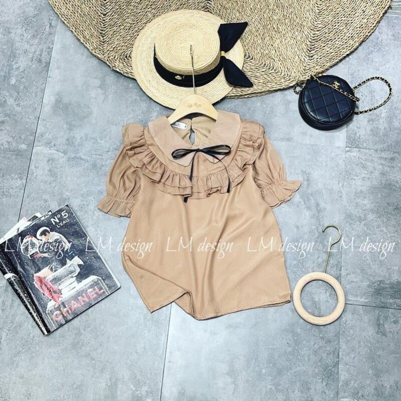 Áo sơ mi tơ cổ sen bèo nhún cộc tay xinhh, Áo sơ mi bánh bèo kèm nơ - MOONMY | BigBuy360 - bigbuy360.vn