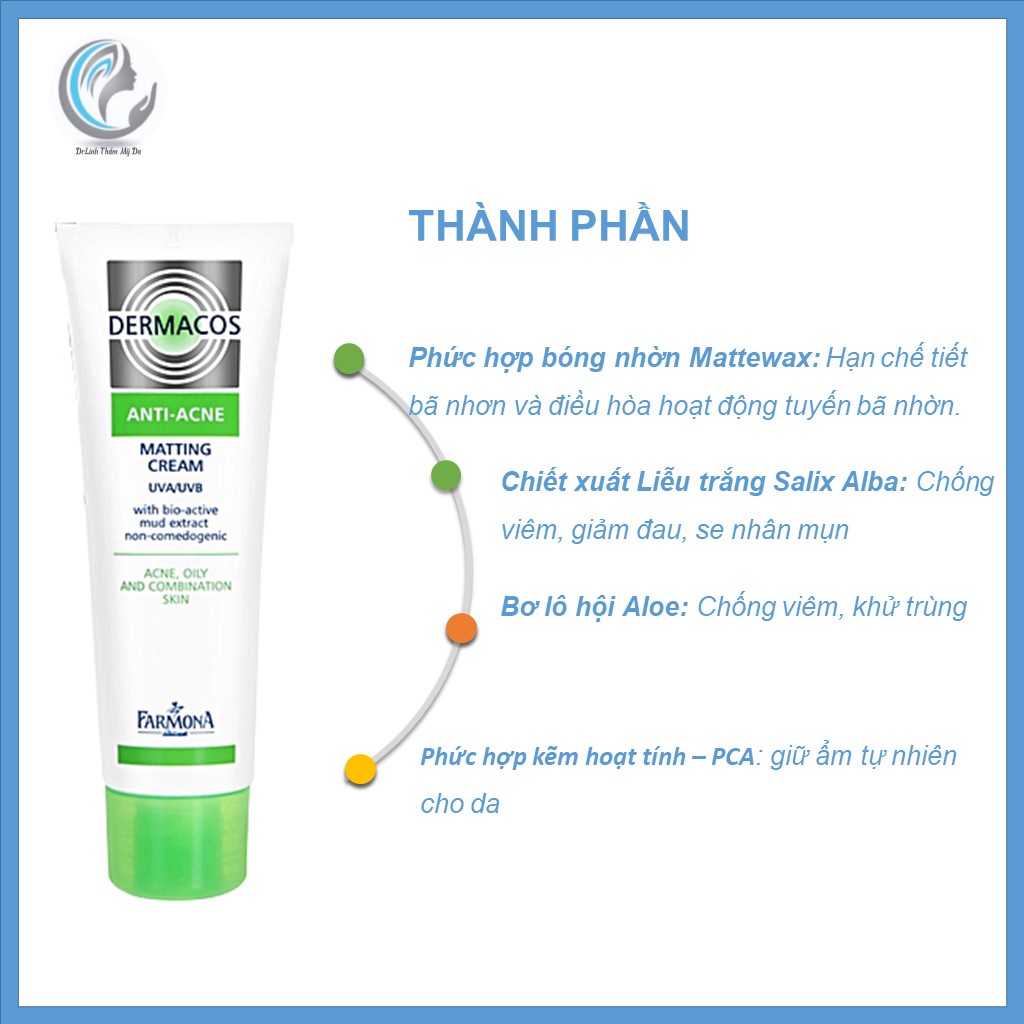 Kem dưỡng ẩm cho da dầu mụn Dermacos Anti Acne giảm bóng nhờn và ngừa mụn DA01