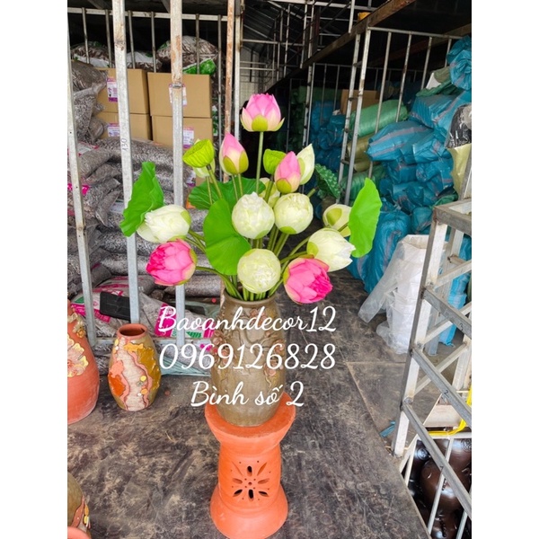Combo lọ và hoa sen giả bách diệp trang trí pchụp ảnh(bạn đọc ghi chú giúp Shop trong 1 bình gồm bao nhiêu sản phẩm ạ)