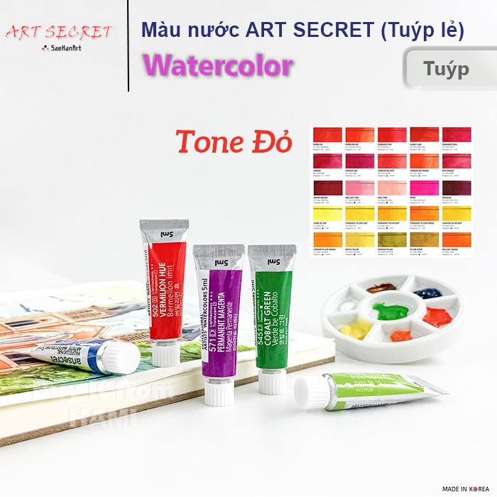 Màu nước ART SECRET GOLD 73 màu hạng hoạ sĩ  TUÝP 5ML(ToneRED)