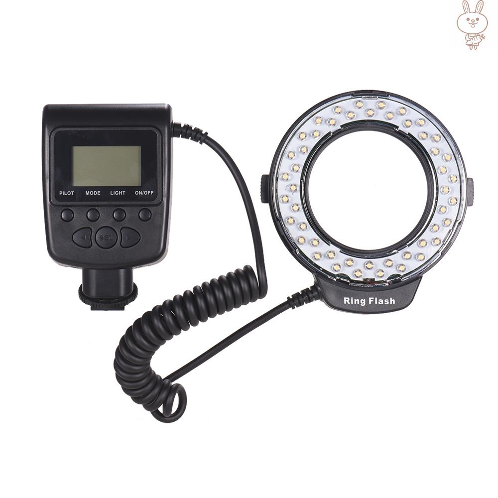 ol HD-130 Macro LED Ring Flash Light LCD Display 3000-15000K GN46 Power Control with 3 Flash Diffusers 8 Adapter Rings for Cameras
