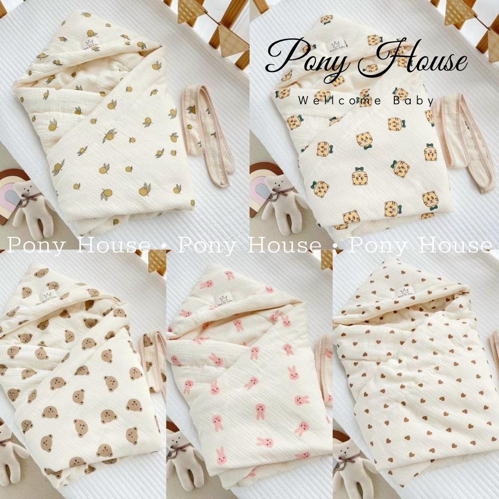 Chăn Choàng Ủ Xô Muslin Chần Bông Có Mũ Siêu Mềm, Ấm Cho Bé Sơ Sinh Hàng Loại 1
